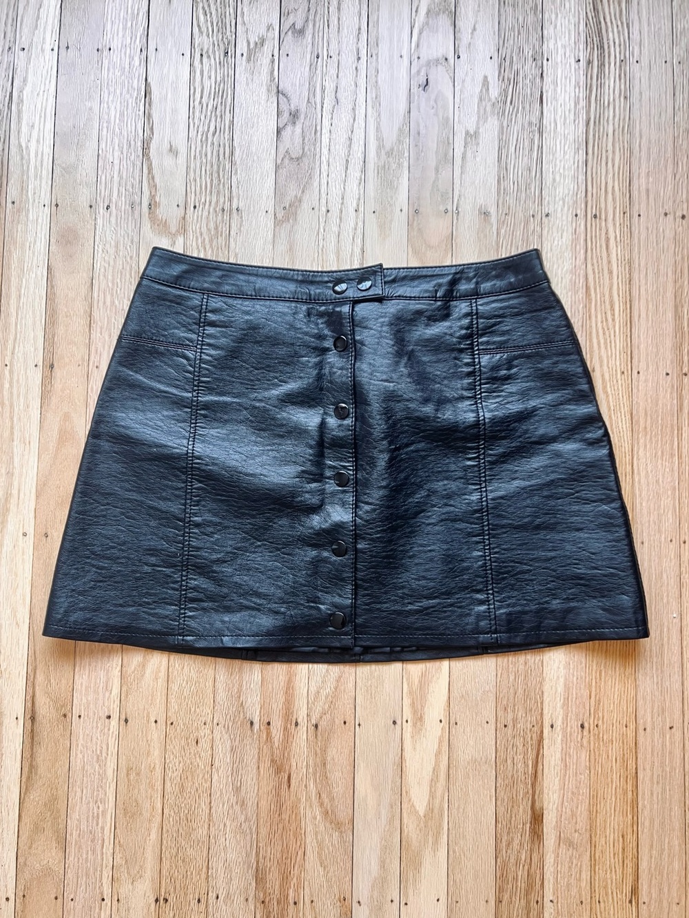 H&M Black Faux Leather Button-Front Mini Skirt